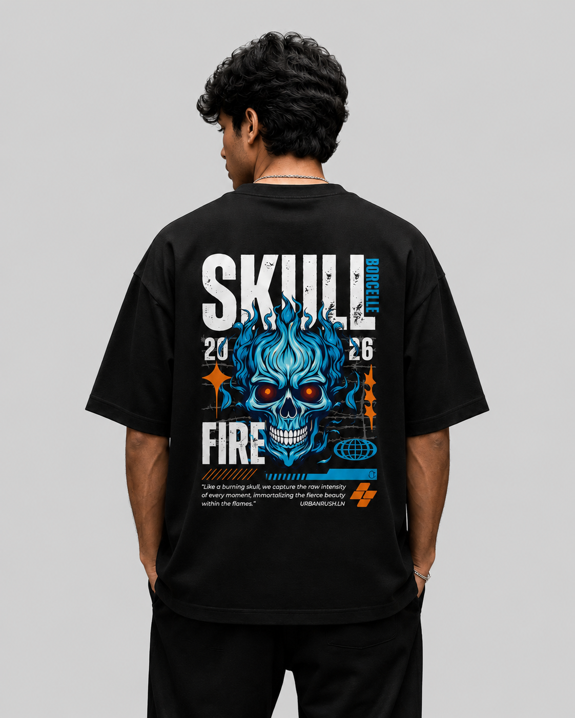 Skull Fire Preminum Oversized T-Shirt