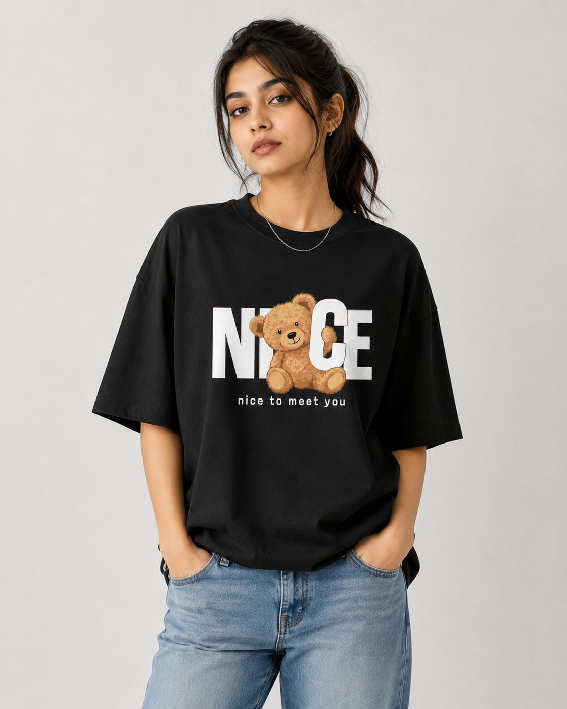 Nice To Meet Oversized T-Shirt Print