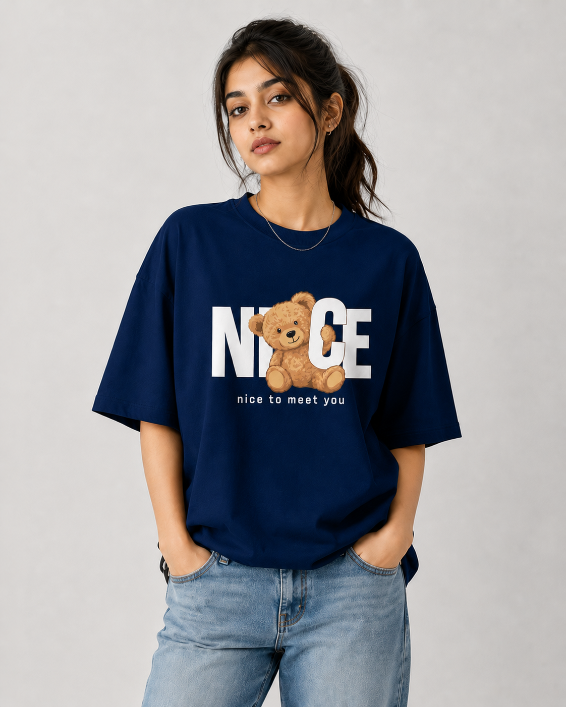 Nice To Meet Oversized T-Shirt Print