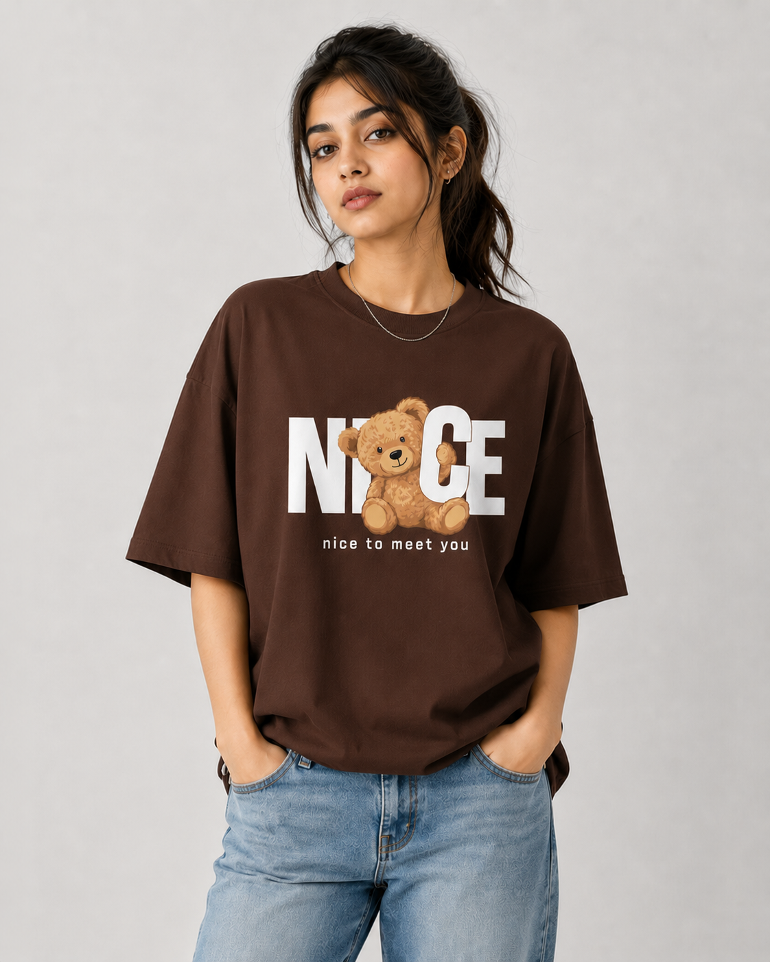 Nice To Meet Oversized T-Shirt Print