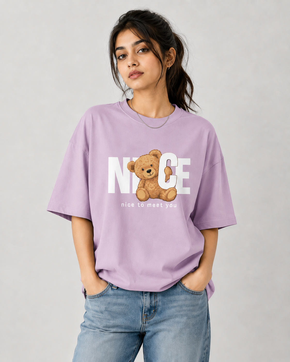Nice To Meet Oversized T-Shirt Print
